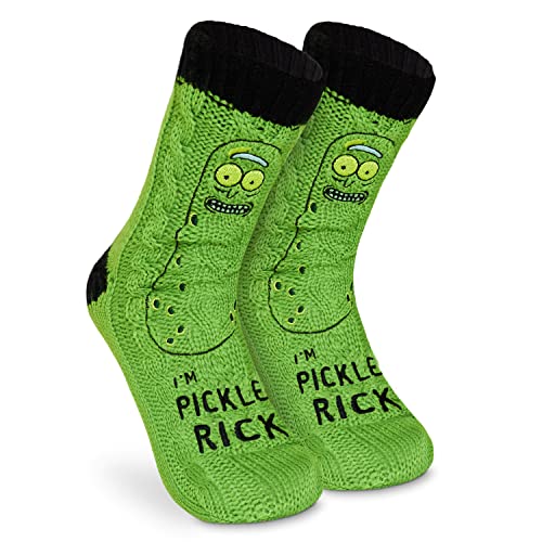 RICK AND MORTY Calcetines Antideslizantes Hombre y Adolescentes, Calcetines Pantuflas con Forro Sherpa, 38-44 EU, Regalos Hombre(Negro/Verde)