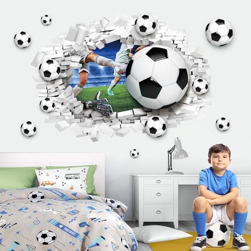 decalmile Large 3D Football Wall Decals Soccer Sport Football Player Wall Stickers Boys Bedroom Playroom Classroom Wall Decor - Image 3