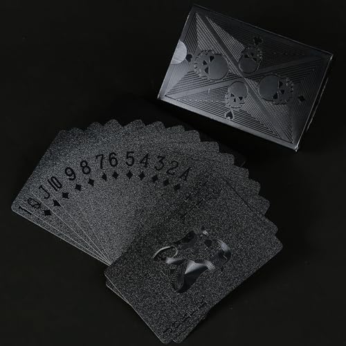 Waterproof Playing Cards Plastic Playing Cards Deck of Cards Standard Size Black Cool Playing Card for Adults Premium Poker Card Set for Magic Beach Pool Camping Party Games