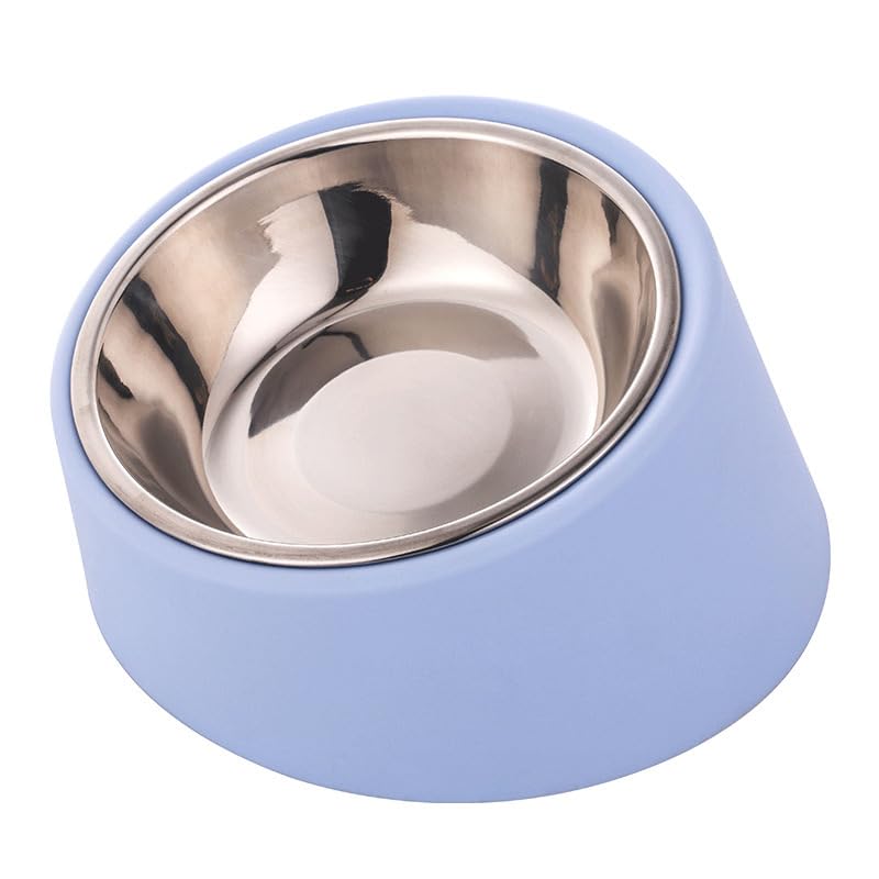 Tokyia 犬用食器 猫用食器 ペット用ボウル ステンレス製、サービングディッシュスタンド 角度15度 食事の準備が楽になります 取り外し可能 お手入れ簡単 食洗機対応, 15.4x8cm (Light blue)
