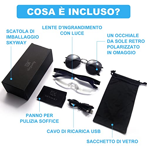 SKYWAY Occhiali Ingrandimento con Luce Led, 200%