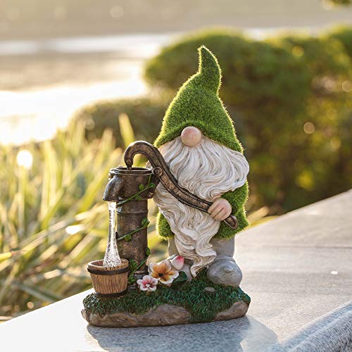 Teresa's Collections Garden Gnomes Decorations For Yard With Solar Lights, Large Cute Flocked Garden Sculptures & Statues Outdoor Gifts For Spring Front Porch Patio Birthday Lawn Ornaments, 11.4" #TOP6