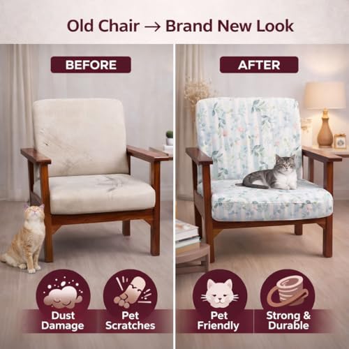 Image of STITCHNEST 'Contour Fit Series' Stretchable Printed Wooden Sofa Cover (Pack of 2) - Elastic Wooden Chair Cover | Wooden Sofa Seat Cover | Size - 20-21 x 20-21 x 3-5 in