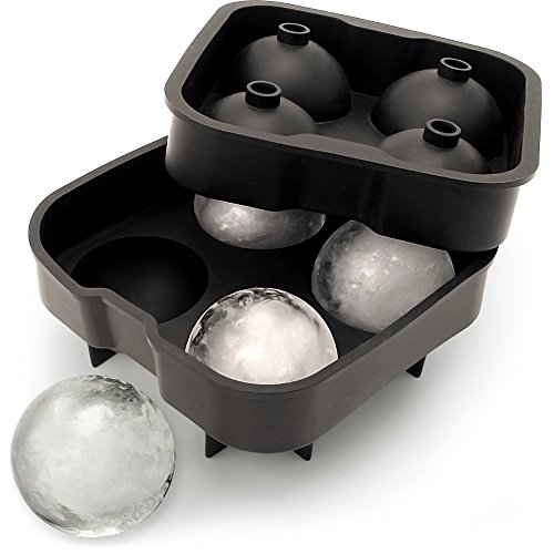iGadgitz Home U6618 Cubitera de Hielo Redondos de Silicona 4 x 4,5cm Molde Bandeja Esfera Pelota de Hielo para Cocktails, Whisky, Licor y Otras Bebidas - Negro