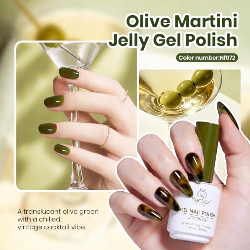 Image of Beetles Sheer Olive Green Jelly Gel Polish - Olive Martini 15ml Fall Gel