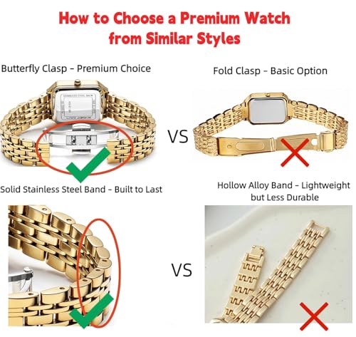 FANMIS Women’s Gold Tone Bangle Watch and Bracelet Set , Simple Square Dial Ladies Casual Dress Watch With Solid Stainless Steel Band & Butterfly Clasp,Waterproof Adjustable Strap with Tools (Gold Silver White) by FANMIS - Used condition - Image 3