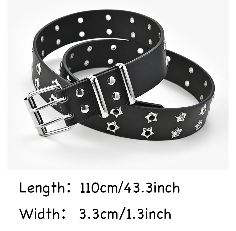COTIM COYIN Women's Punk Studded Leather Belt with Detachable Chain Punk Belt, Double Grommet Stars Adjustable Waist Belt4