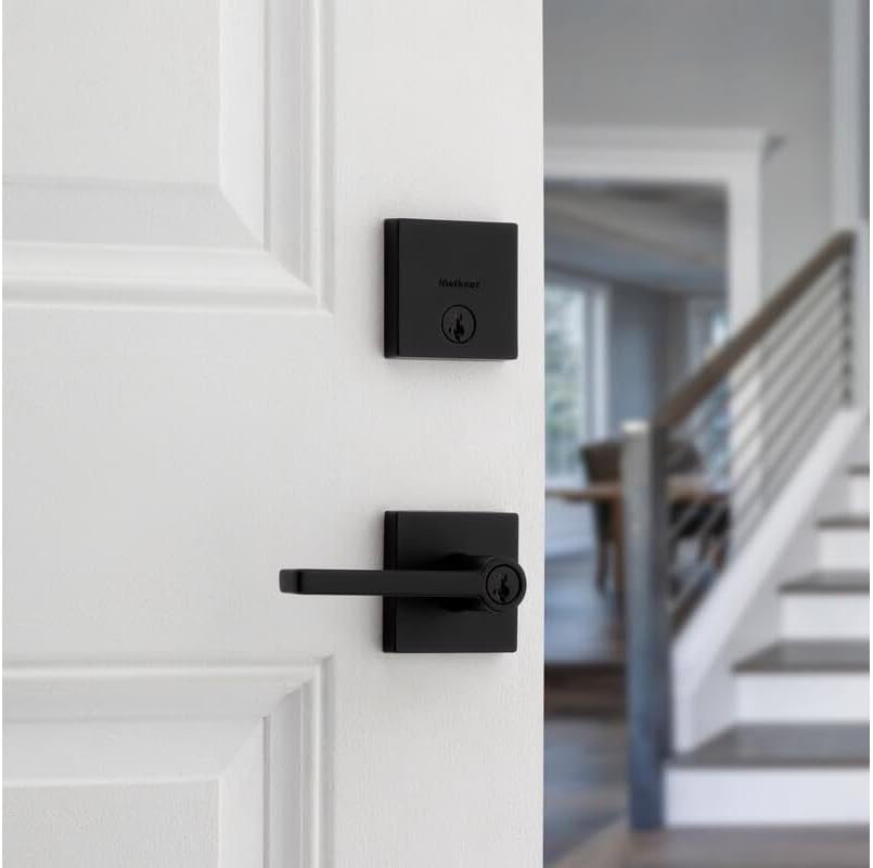 Kwikset Halifax Keyed Entry Lever and Single Cylinder Deadbolt Combo Pack featuring SmartKey® in Matte Black