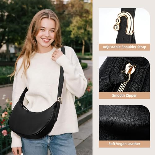Image of Crescent Shoulder Bag for Women, Small Vegan Leather Crossbody Purse Hobo Handbag with Adjustable Strap for Travel