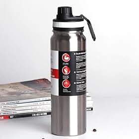 Garrafa de Água Térmica Aço Inox Esportiva Academia Isolada a Vácuo Aço Inox 304 de 800ml (PRATA 1321)