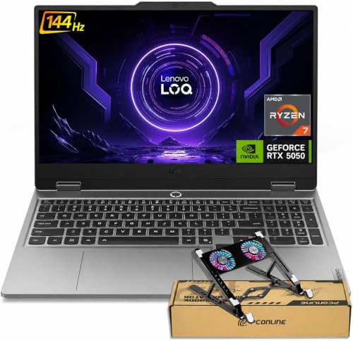 Image of Lenovo LOQ AMD Ryzen 7 250 RTX 5050 Gaming Laptop, 32GB DDR5 | 2TB SSD | 15.6 inch FHD 144Hz, Backlit Keyboard, Numeric Keypad, Ethernet, Wi-Fi 6, Bundle with PCO Laptop Cooler, Win 11 Home, Wi-Fi 6
