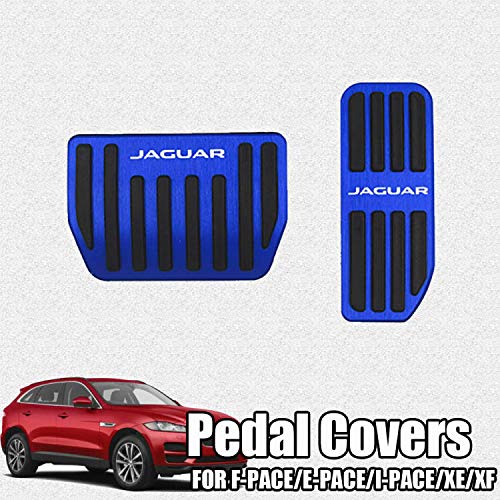 Aluminium alloy Gas Accelerator Pedal Covers,Anti-Slip No Drilling Brake Foot Pedal Pads Kit accessories 2 pieces/set(blue) for Jaguar F-PACE(2017-2020) E-PACE(2018-2020) I-PACE(2019-2020) XE XF