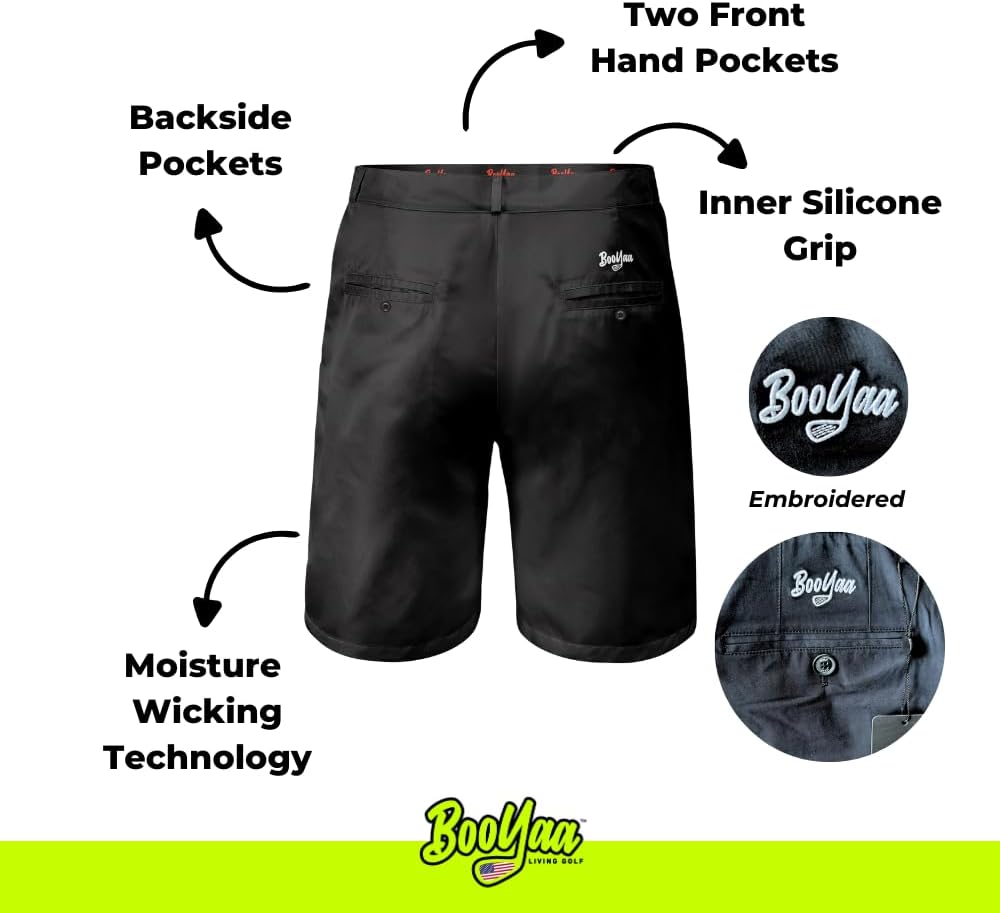 BOOYAA Birdie Breather Golf Shorts Men | Black & Khaki Men's Golf Shorts | Lightweight, Breathable, and Moisture Wicking