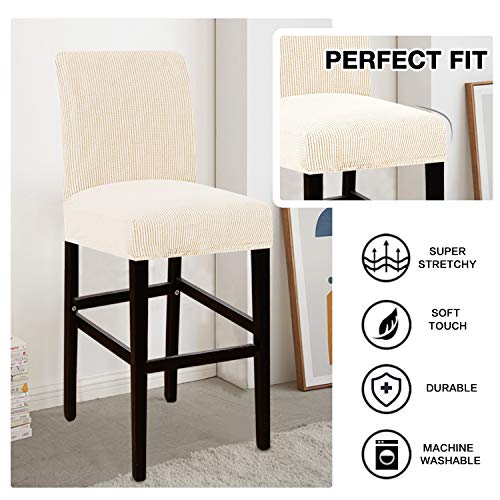High Stretch Bar Stool Cover Pub Counter Stool Chair Slipcover For Dining Room Cafe Furniture Chair Seat Cover Stretch Protectors Non Slip With Elastic Bottom Set Of 2, Biscotti Beige #TOP2