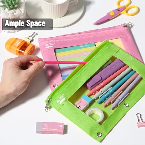 Image of Mr. Pen- Pencil Pouch for 3 Ring Binder, 2 Pack, 10 inchx6.75 inch, Smooth Zipper, Clear Window, Large Capacity Pencil Case with 3 Reinforced Grommets for School, Office, Supplies Storage