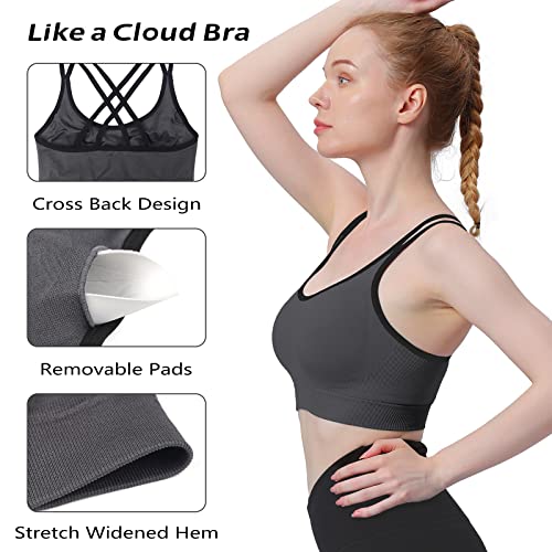 WOYYHO Cross Back Sports Bra for Women Padded Strappy Yoga Bra Medium Support Workout Bra for Athletic Gym Fitness 3 Pack3