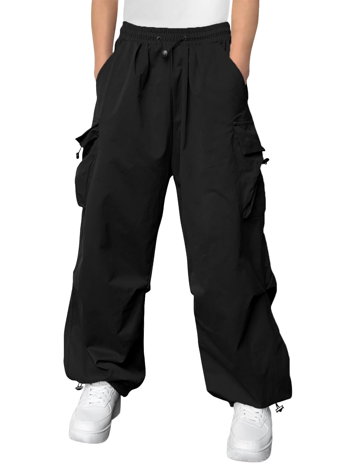 HaloumoningBoys Baggy Cargo Pants Casual Loose Fit Parachute Pant Fashion  Harem Joggers with Pockets