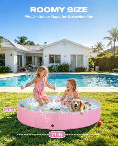 Image of Jecoo Dog Pool for Large Dogs Kiddie Pool Hard Plastic Foldable Dog Bathing Tub Portable Outside Kids Swimming for Pets and Dogs Outdoor Backyard