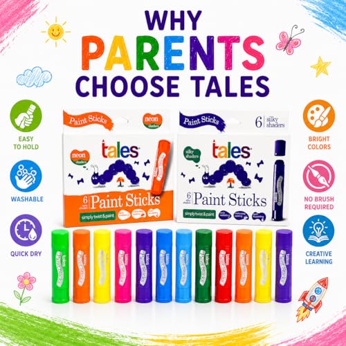 Image of Tales Silky & Neon Paint Sticks for Kids Drawing, Painting, (Pack of 2, Each 6 Colors) - Twist & Paint, Washable, Quick Dry, Non-Toxic & Safe, Mess-Free Twistable Crayons, Birthday Return Gift