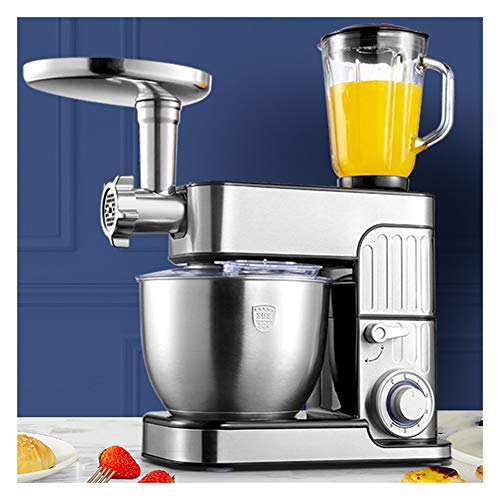 Küchenmaschine, Vielseitig einsetzbar, große Edelstahl-Schüssel 5,5L, Durchlaufschnitzler Mixer mit Rührbesen, Knethaken, 1000 W