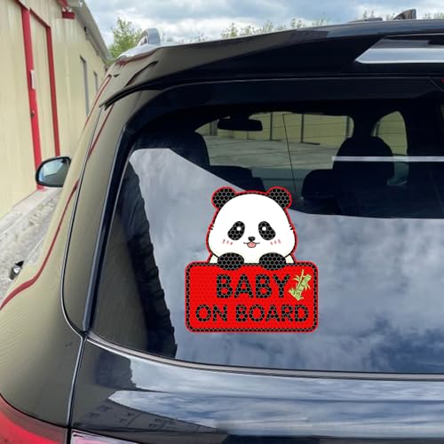 Image of 2PCS Panda Baby On Board Sticker for Cars, Cute Highly Reflective Kids in Car Sticker Sign for Car Window Bumper Truck Auto Warning Decals (Red)
