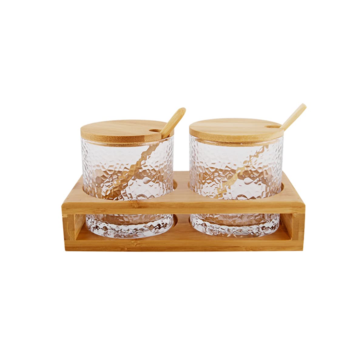 Tarros De Almacenamiento De Especias Ollas De Condimentos Caja De Condimentos Recipientes Azucareros De Vidrio Juego De Tarros De Especias Con Tapa Y Base De Cuchara De Madera, Juego De 2 O Juego De 3
