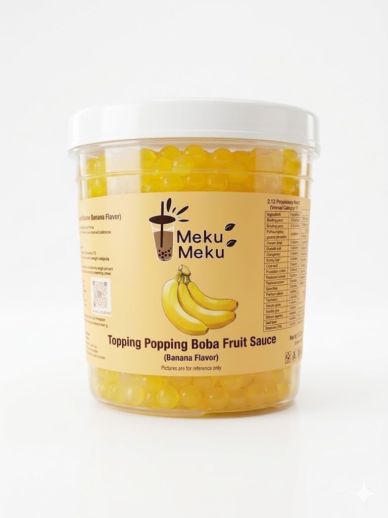 Meku Meku Topping Popping Boba Fruit, Banana Flavour,1.3 kg (Imported) By Decadent Foods-image-27