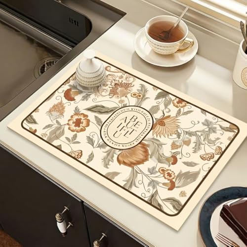 Stolven Dish Drying Mat for Kitchen Counter | Kitchen Non-Slip Sink Mat | Super Absorbent Kitchen Countertop, Waterproof Draining Pad for Sink Area, Dining, Home & Coffee Counter