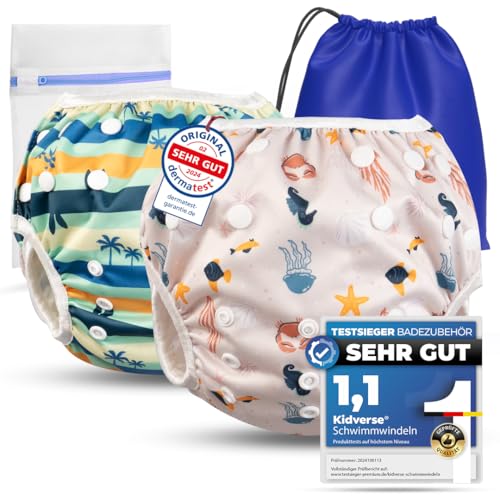 KIDVERSE 2er Set Schwimmwindel Baby Badehose 0-3 Jahre -...