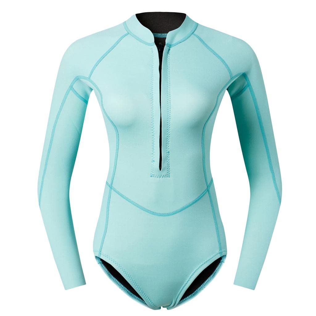 ATORSE Women Neoprene Sleeve Wetsuit Front Zip Diving Bikini Suit Light Blue S-picture-52