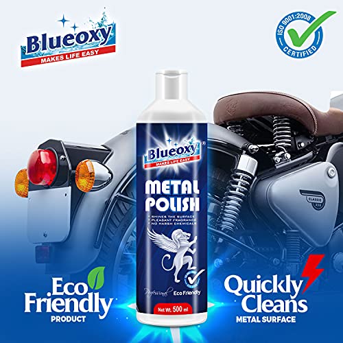 Image of BLUEOXY Metal Polish Gel | Cleans, Polish & Shines for All Metal Surfaces | Chrome Metal Cleaner | Shiner & Polish | Cleaner & Polish | Stainless Steel Polish | Ecological Formulation | 500 ML | QTY 1