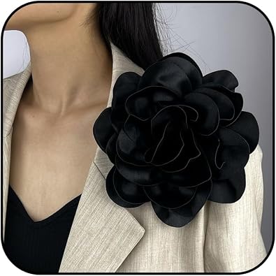 Dainty Satin Fabric Rose Flower Brooches 7.5in Extra Large Big Camellia Flower Brooches Lapel Pins for Women Wedding Party Dance Dress Clothes Accessories