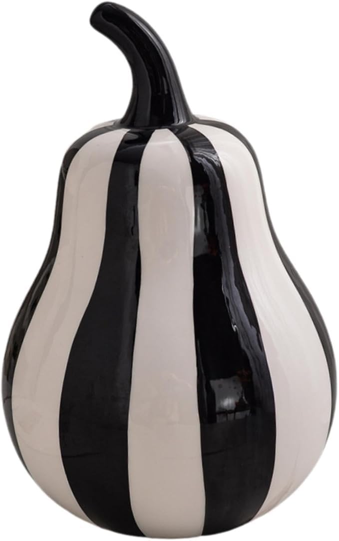 Easnea Black and White Striped Fruit Figurine, Ceramic Fruit Decorative Sculpture Apple and Pear Fruit Tabletop Decor Modern Fruit Statue for Living Room Bedroom Desk Shelf Coffee Table, Pear, L