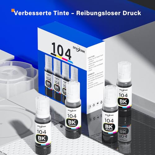 Tinte 104 Schwarz Multipack kompatibel für Epson 104 Tinte ET-2820 ET-4800 ET-2870 ET-2810 ET-2862 ET-2826 ET-2856 ET-4810 ET-2811 ET-2812 ET-2814 ET-2815 ET-2821 ET-2710 ET-2711Drucker 4-teiliges Set