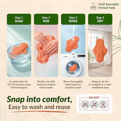 Image of Cloth Reusable Pads for Women & Girls - Fluff Reusable Cloth Pads | 3 Large Pad + 1 XL Pad + 1 Leak Proof Storage Pouch | For Heavy Flow Day and Overnight Use | Lasts Up To 2 Years | Highly Absorbent, Leak Proof, Lab Tested & Skin Friendly | Pack of 4