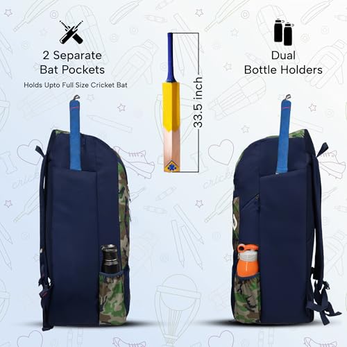 Image of WHACKK Kallis 103L Unisex Cricket Kit Bag Backpack | Adult Size | 2 Bat | Shoe /Helmet Pocket | Main Compartment 18 inch Leg Pad |2 Bottle Holder | Easy Access Pocket | Player Edition Senior (Brown Navy)