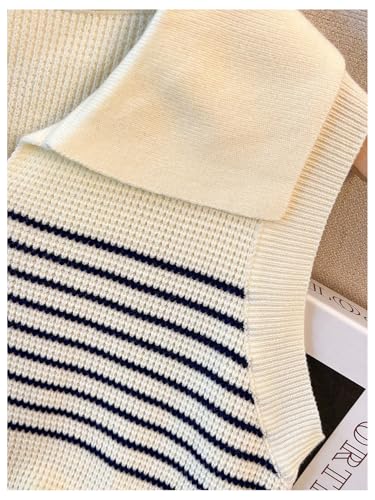 GORGLITTER Women's Crochet Striped Tank Tops Dressy Summer Sleeveless V Neck Collar Sweater Vest Knit Tops Trendy 20253