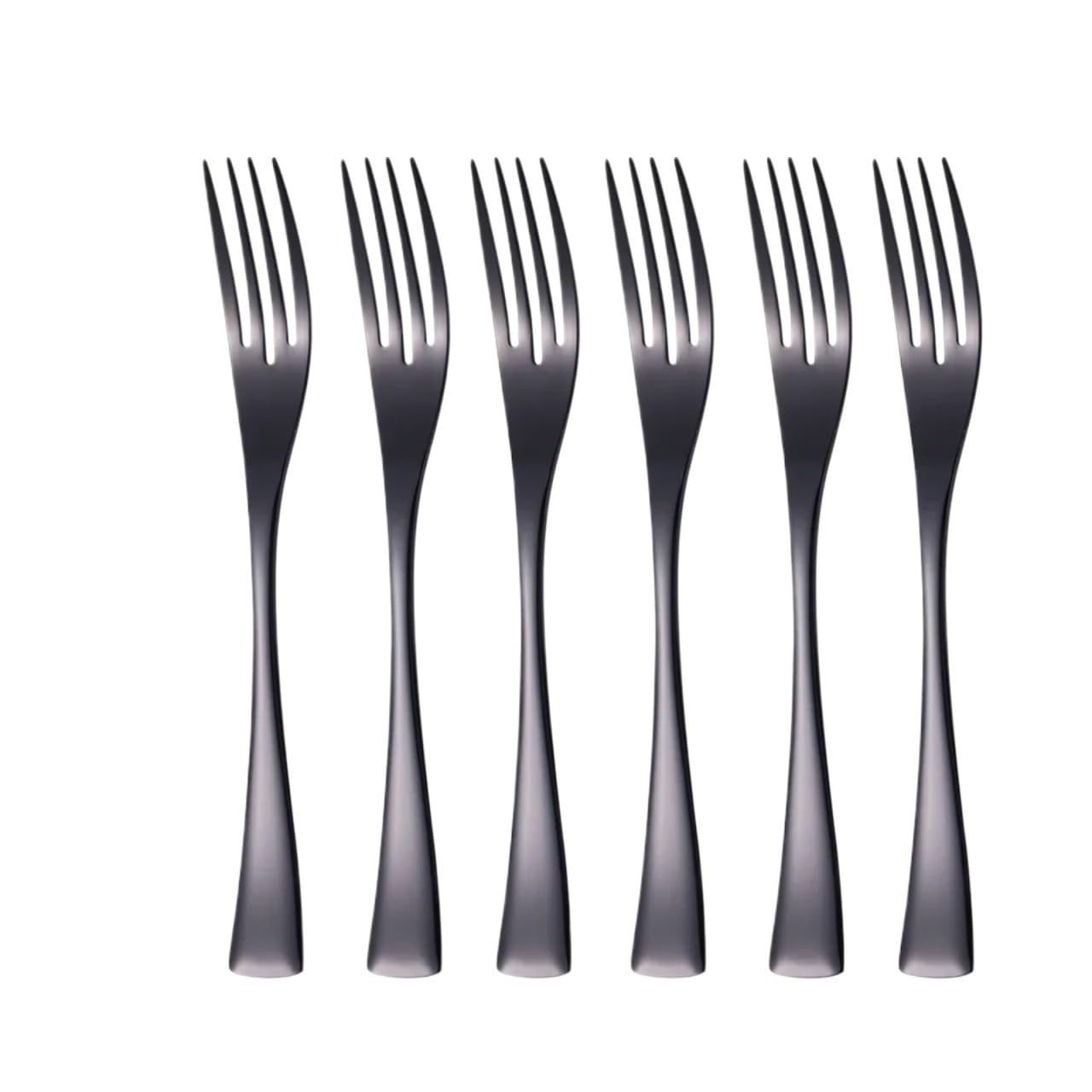 Wzptlkibad Black Salad Fork Stainless Steel Dinner Fork, 6 Piece Mirror Polished Set