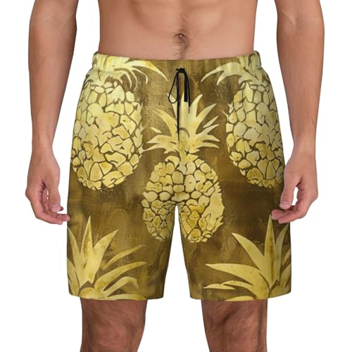 Pantalones cortos de natación de piña dorada para hombre en tejido transpirable de playa