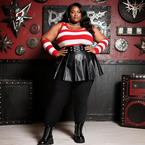 DRESHOW Plus Size Thigh High Socks for Women Over Knee Long Boot Stockings Striped Knee Highs Tube Socks Leg Warmers4