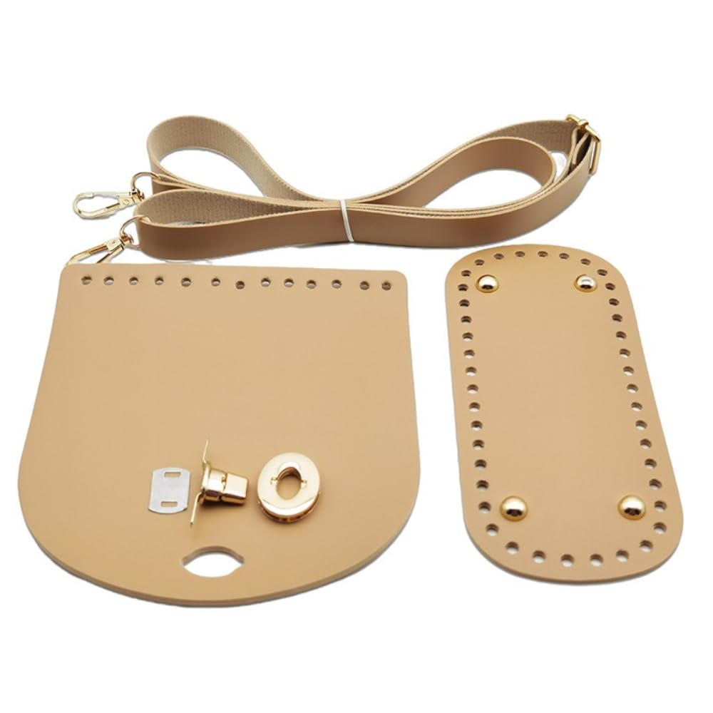 Whakano PU Leather Bag Base for Sewing, Handmade DIY Knitting Crochet Bags Accessories for Bag Making, Bag Straps/Bag Twist Lock/Flap Cover for Tote Bags Crossbody, Khaki