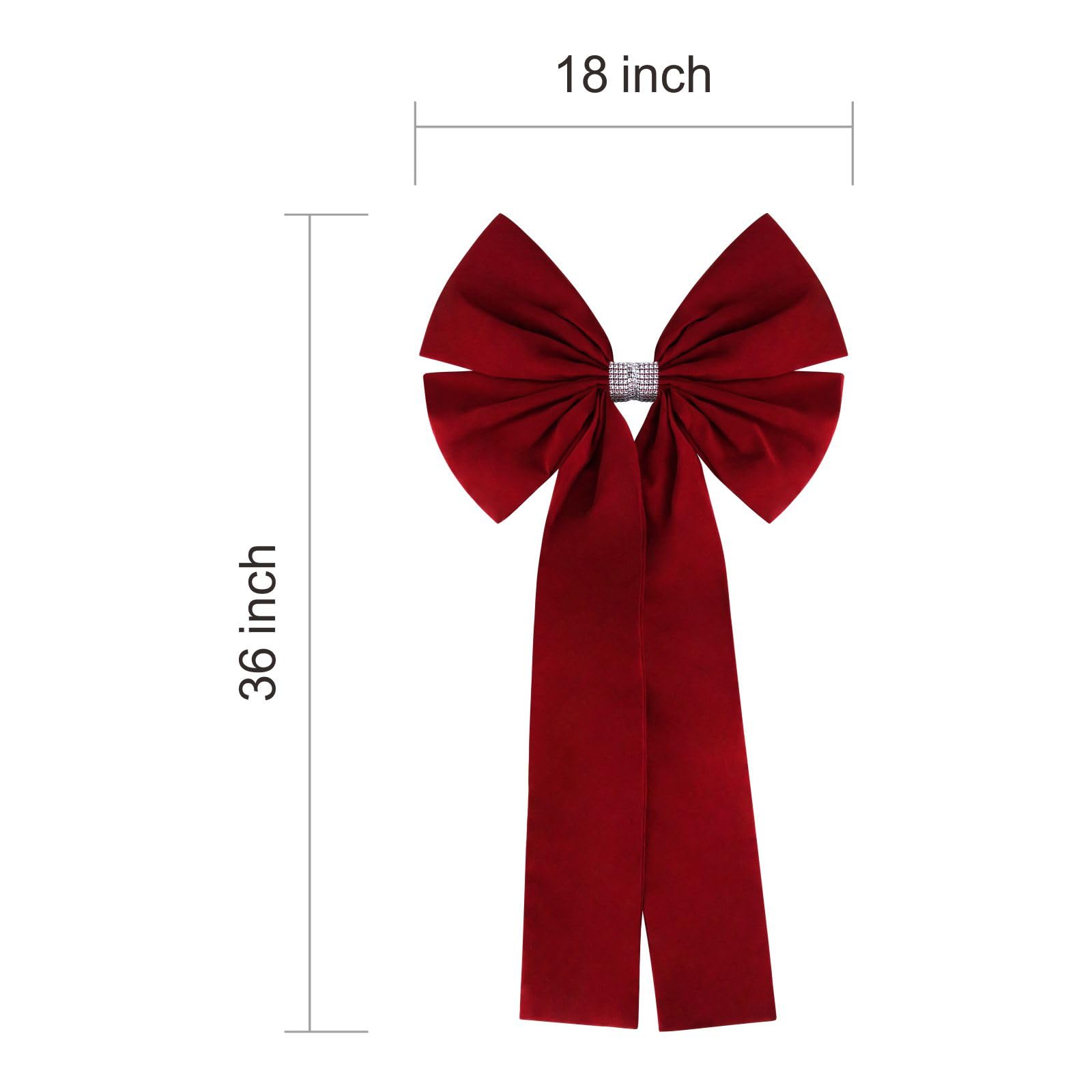 Meseey Lazo extra grande para árbol de Navidad de 36 x 18 pulgadas, lazo de terciopelo para decoración del hogar de Navidad, decoración de interiores y exteriores (borgoña)