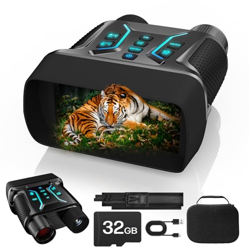 Binoculares Visión Nocturna 4K, 36MP Binoculares Visor Nocturno con Zoom Digital 8X, Recargables 4500mAh, Pantalla HD de 4,5', 7 Niveles Visión Infrarroja, Cámping, Tarjeta TF de 32 GB(Negro)