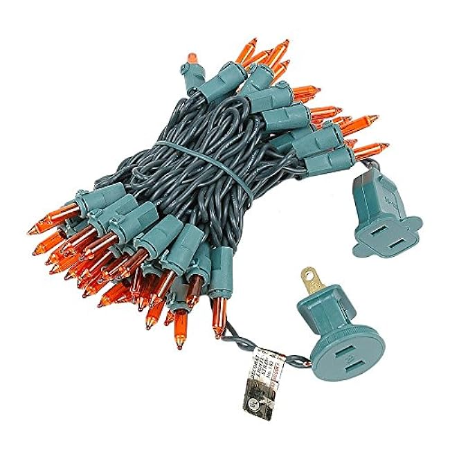 Novelty Lights 11 Feet 50 Bulbs Traditional Incandescent Mini Lights, Amber on Green Wire with 2.5 Spacing, Commercial Grade and UL Listed for Indoor/Outdoor Use, End-to-End Connectable