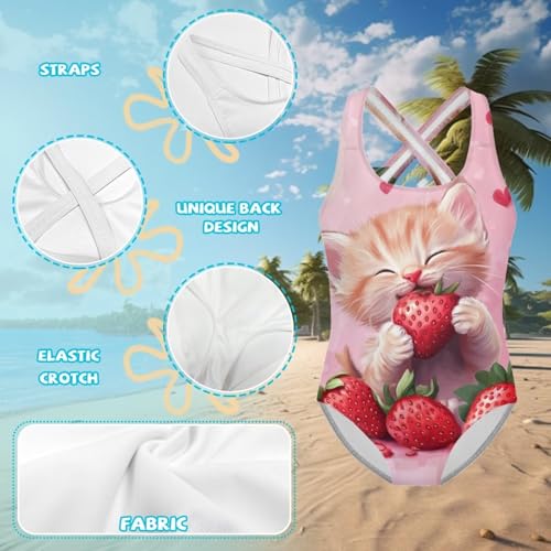 Girls One Piece Cat Swimsuits Quick Dry Cartoon Beach Bathing Suit Crossback Swimwear for Kids 5-14 Years3