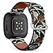 CJBROES Replacement Leather Watch Band, Compatible with Fitbit Versa 3 and Fitbit Sense of Wristband Bracelet Accessory - Beautiful Tropical