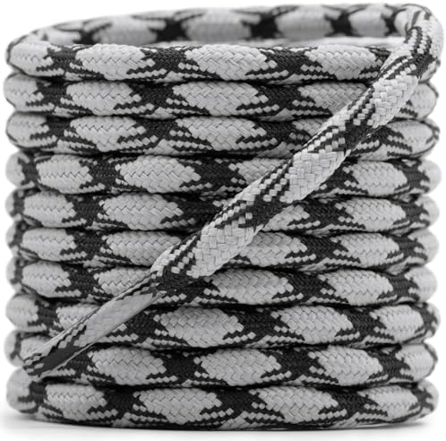 DELELE 2 Pair Round Wave Non Slip Outdoor Mountaineering Climbing Shoe Laces String Rope Light Gray&Black Hiking Shoelaces Men Women Shoestrings-55 inch