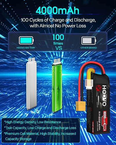 HOOVO 6S Lipo Battery 22.2 V 4000 mAh 100C RC Battery Soft Case with XT90 Plug for 7RC Quadcopter Airplane Helicopter Car Boat Hobby Helicopter Size 600 (2 packs) - Image 3