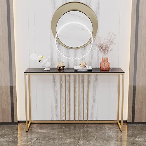 Wisfor Sintered Stone Entryway Console Table: Black Marble Tabletop Long Table with Golden Frame - Narrow Side Table Behind Sofa for Hallway Foyer, 40x12x31 inch Wisfor Sintered Stone Entryway Console Table: Black Marble Tabletop Long Table with Golden Frame - Narrow Side Table Behind Sofa for Hallway Foyer, 40x12x31 inch