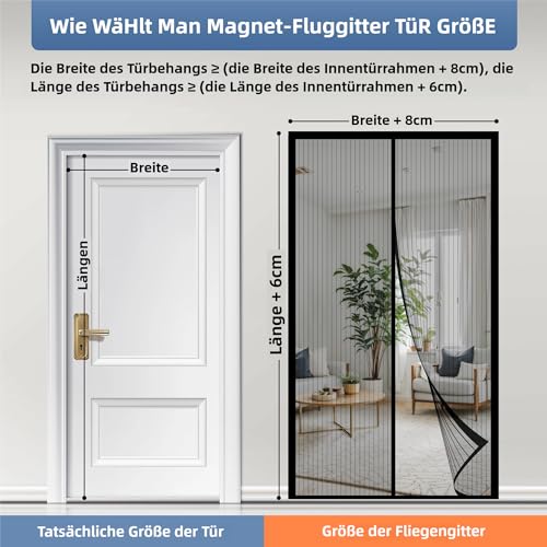 HOWIN Fliegenvorhang Balkontür Magnet, Fliegengitter Terrassentür Ohne Bohren 100x200cm, Moskitonetz Tür, Fliegenschutz Türen, Insektenschutz Balkon Tür, Fly Screen Door Magnetic(Schwarz)